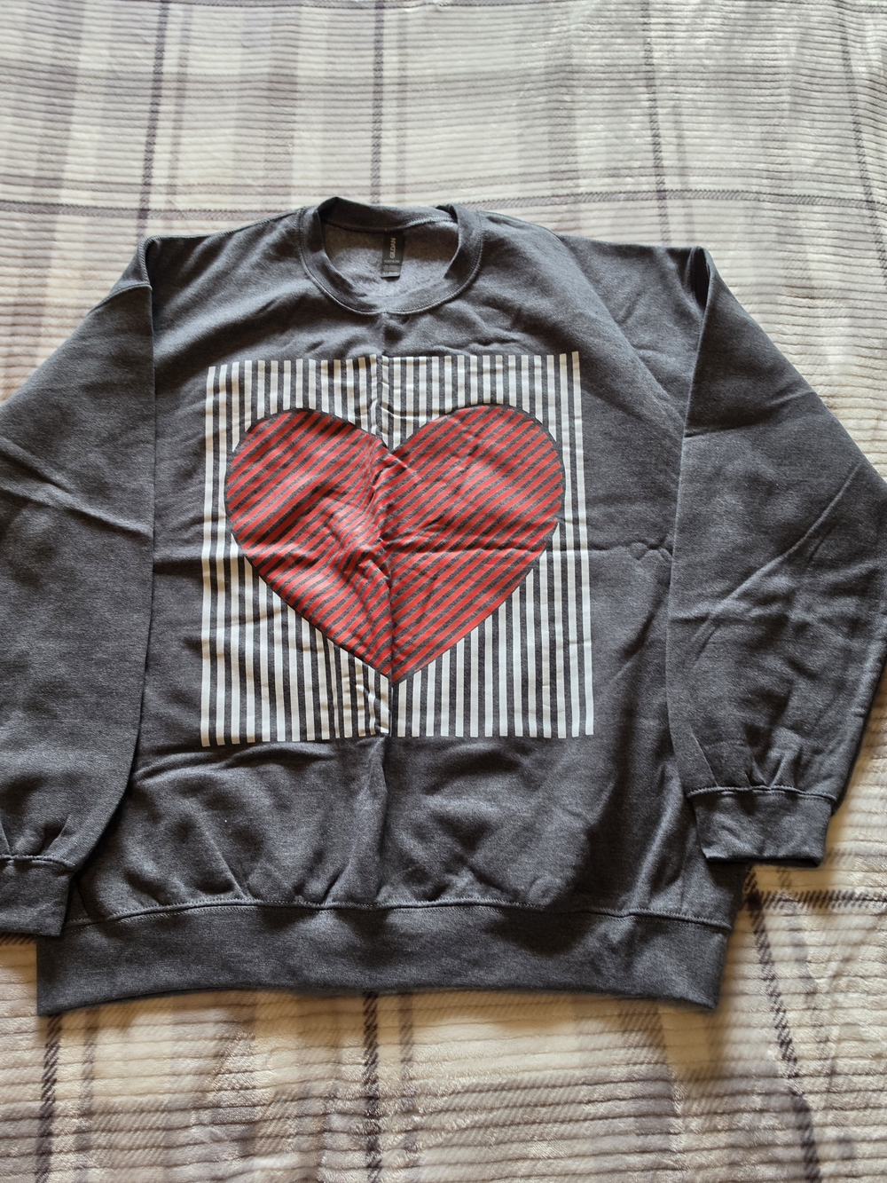 Gildan Charcoal Crewneck Sweatshirt with Red Heart Graphic